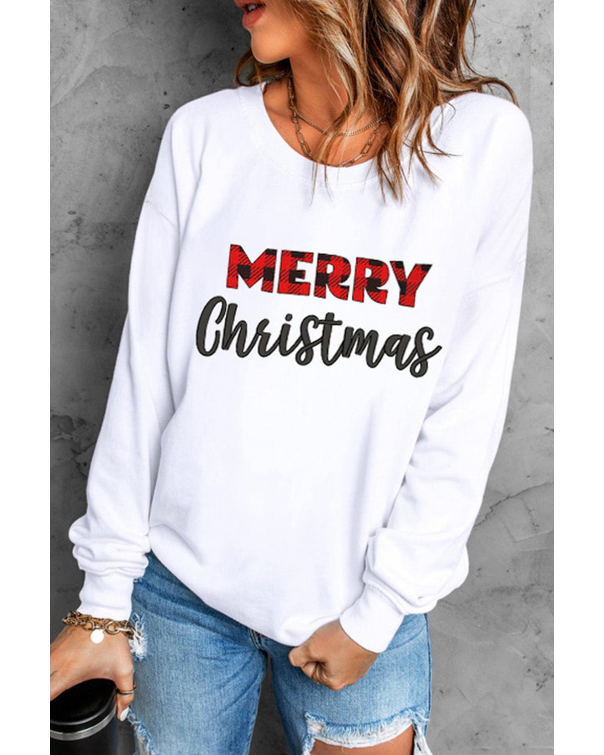 NNEDSZ Azura Exchange MERRY Christmas Plaid Print Pullover Sweatshirt - L