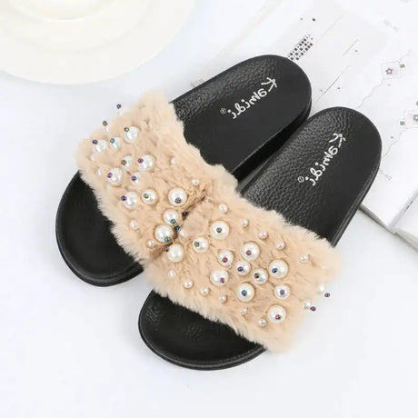 Pearl Shoes, Fur Shoes, Autumn-Winter Footwear - Lootquake