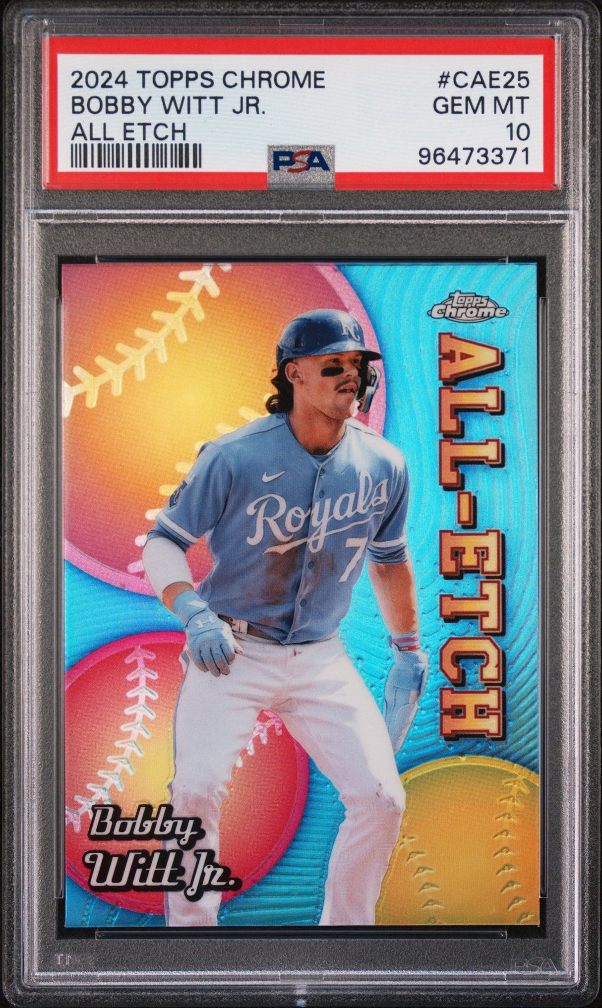 Tarjeta de béisbol grabada Topps Chrome Bobby Witt Jr. n.° CAE25, 2024, PSA 10 Gem Mint