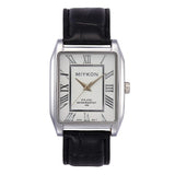 Classic Rectangular Black Genuine Leather Strap Watches for Men - 38mm Ion-Polished Men Watches with Scratch Resistant Glass - 100ft Water Resistant Mens Wrist Watches (Silver Case White Dial Roman Numerals) - Lootquake