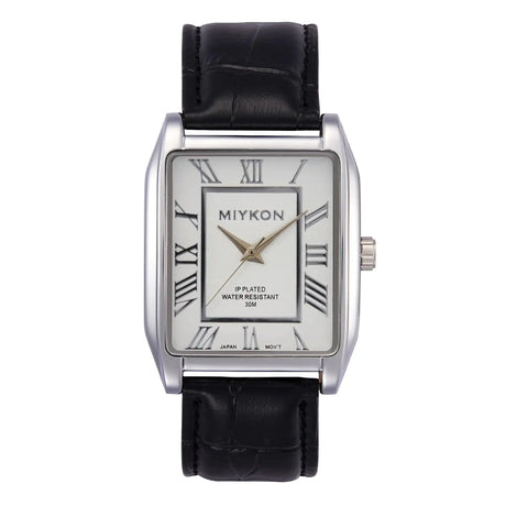 Classic Rectangular Black Genuine Leather Strap Watches for Men - 38mm Ion-Polished Men Watches with Scratch Resistant Glass - 100ft Water Resistant Mens Wrist Watches (Silver Case White Dial Roman Numerals) - Lootquake