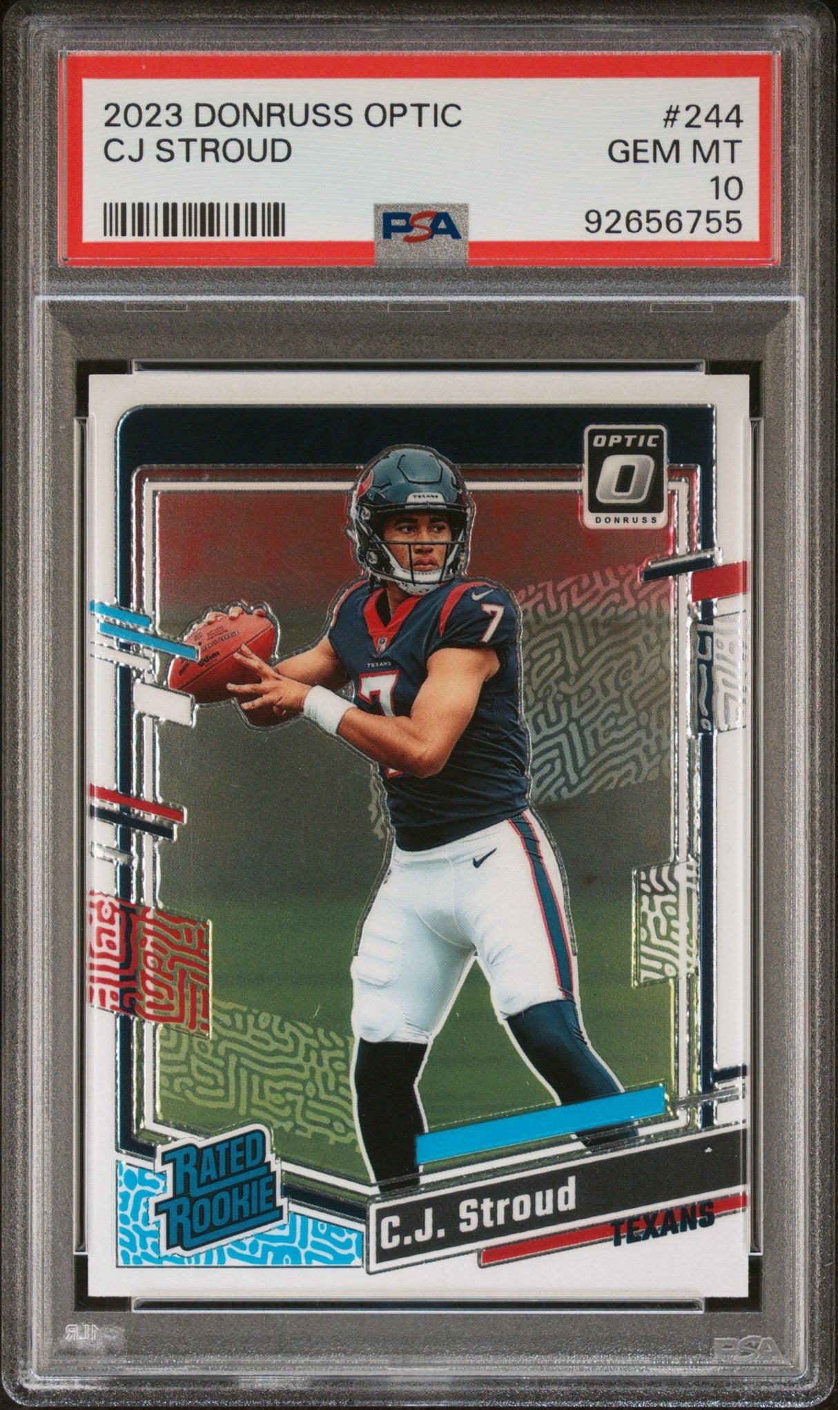 Tarjeta de fútbol RC de novato Panini Donruss Optic CJ Stroud n.° 244, calificada en 2023, PSA 10 Gem Mint