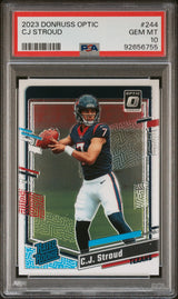 Tarjeta de fútbol RC de novato Panini Donruss Optic CJ Stroud n.° 244, calificada en 2023, PSA 10 Gem Mint