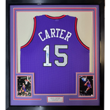 Camiseta de baloncesto de Toronto, morada, enmarcada, autografiada y firmada por Vince Carter, 35 x 39, PSA/Certificado de autenticidad de ADN.