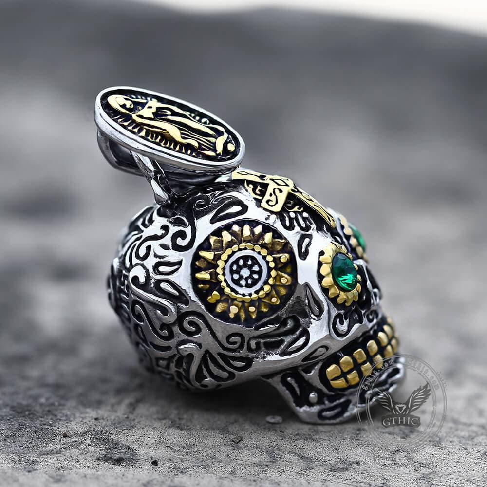 Vintage Cross Sugar Skull Pendant
