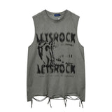Vintage Washed Letter Printed Sleeveless Vest