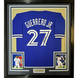 Framed Autographed/Signed Vladimir Vlad Guerrero Jr. 35x39 Toronto Blue Baseball Jersey PSA/DNA COA