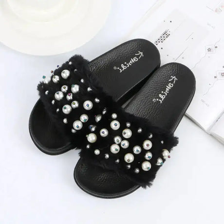 Pearl Shoes, Fur Shoes, Autumn-Winter Footwear - Lootquake