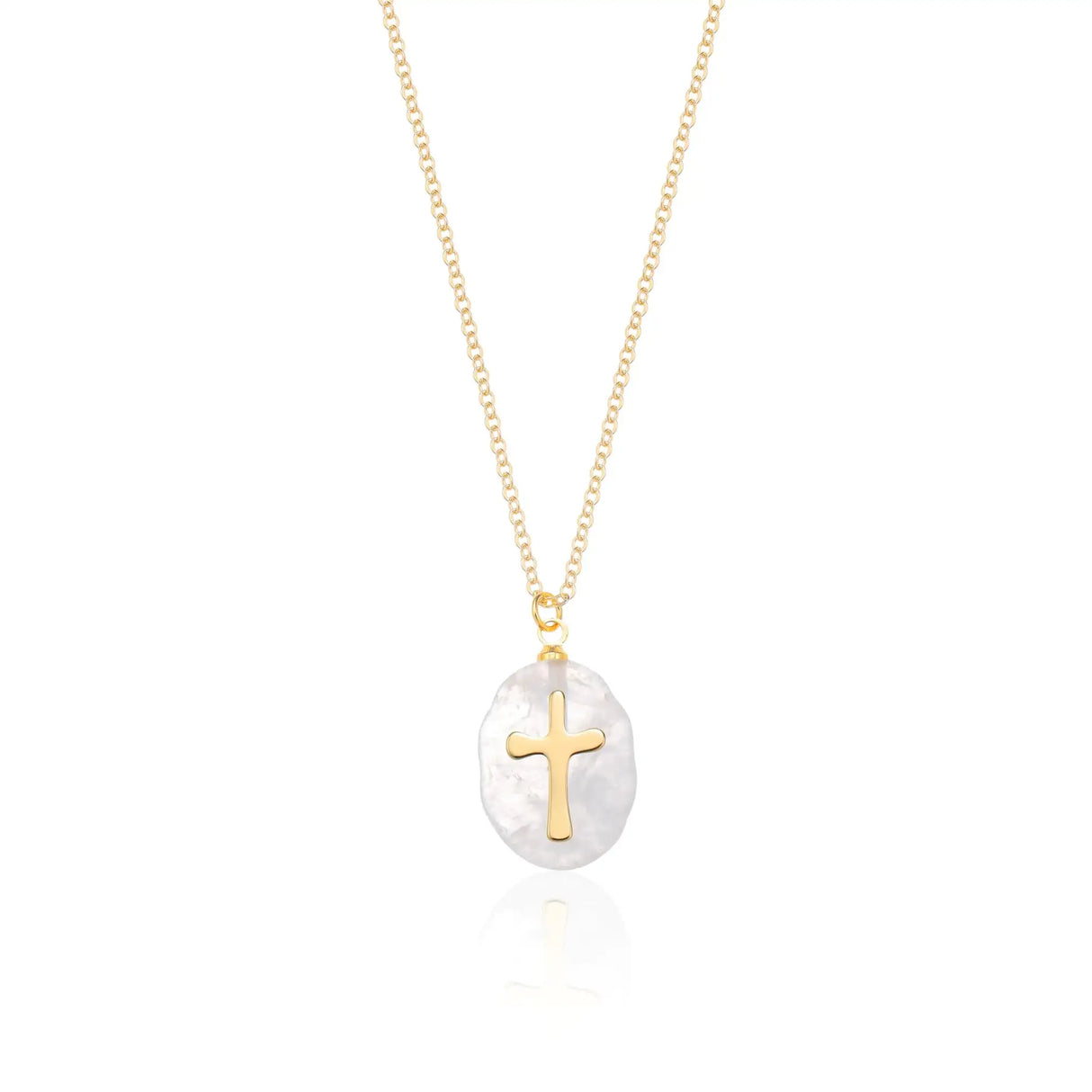 Fremttly Cross Necklace for Women 14K Gold Plated Crystal Pendant Necklace Handmade Gem Necklaces Dainty Gold Necklaces for Women Trendy CS-ClearQuartz - Lootquake