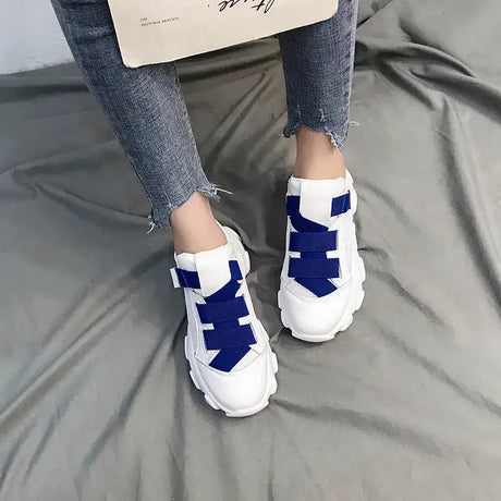 Velcro Platform Sneakers, Dad Shoes, White Casual Shoes - Lootquake