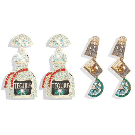 Champagne Earrings Crystal Wine Bottle Dangle Earrings for Women Rhinestone Margarita Earrings Tequila Earrings Jewelry New Years Eve Outfits Women - Lootquake