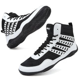 Wrestling Shoes Boxing Shoes for Men Pro Wrestling Boots High Top Fitness Weightlifting Powerlifting Shoes Black/White - Lootquake
