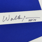 Framed Autographed/Signed Walter Jones HOF 14 35x39 Seattle Blue Football Jersey JSA COA