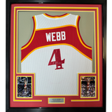 Camiseta de baloncesto blanca de Atlanta, enmarcada, autografiada y firmada por Spud Webb, 35 x 39, JSA COA