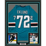 Camiseta de hockey Beckett BAS COA de San José, color verde azulado, enmarcada, autografiada y firmada por William Eklund, 35 x 39
