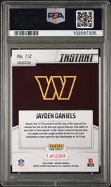 Tarjeta de fútbol americano Jayden Daniels #112 Rookie RC de Panini Instant NFL 2024, calificada, PSA 10 Gem Mint