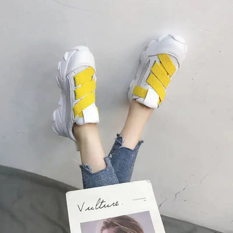 Velcro Platform Sneakers, Dad Shoes, White Casual Shoes - Lootquake