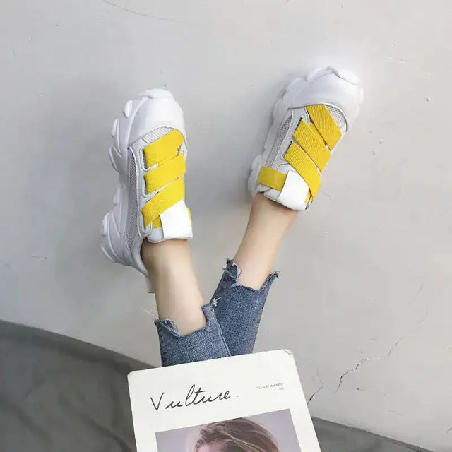 Velcro Platform Sneakers, Dad Shoes, White Casual Shoes - Lootquake