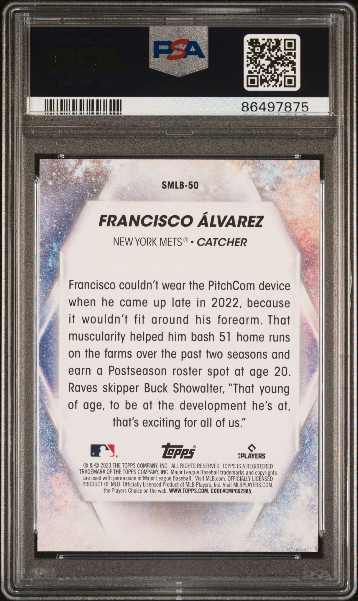 Tarjeta de béisbol RC de novato de estrellas de la MLB, calificada 2023 Topps Francisco Alvarez #SMLB50 PSA 10 Gem Mint