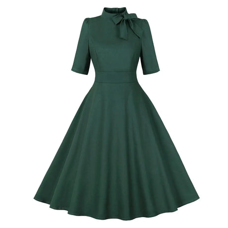 1950s Dresses for Women Rockabilly Dresses Retro Dress Short Sleeve Tie Neck Swing Dress Cocktail Dress 50s Dresses for Women Vintage Audrey Hepburn Dress Holiday Party Church Dresses Dark Green XL - Lootquake