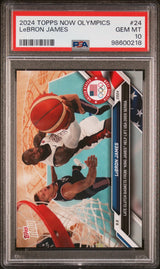 Tarjeta de baloncesto LeBron James n.° 24 de los Juegos Olímpicos Topps Now 2024, PSA 10 Gem Mint
