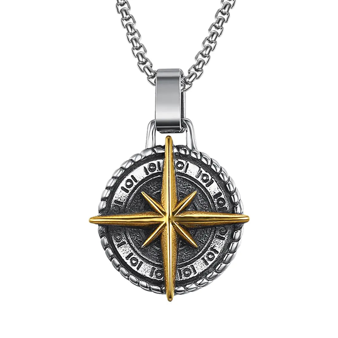 JWM Mens Pendants Necklaces Jewelry for Adults with 23.6 Stainless Steel Square Pearl Chain (022-Golden Compass Necklaces) - Lootquake