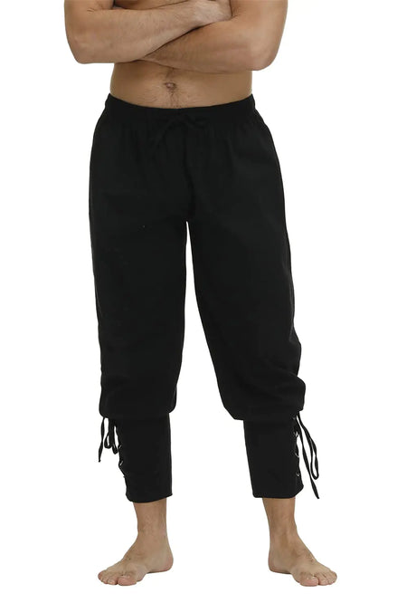 Mens Pirate Pants Ankle Banded Cuff Renaissance Pants Medieval Viking Navigator Pirate Costume Trousers Gothic Pants Black 3X-Large - Lootquake