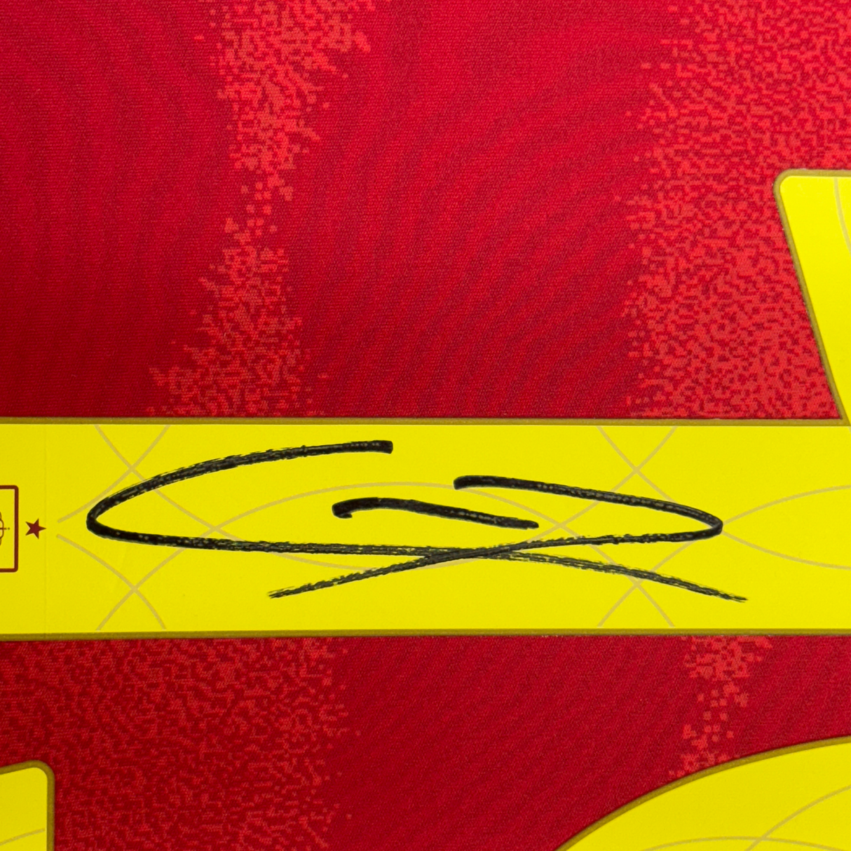 Lámina enmarcada, autografiada y firmada Yamal 35 x 39, camiseta roja de fútbol de la Copa del Mundo de España, Beckett BAS COA 