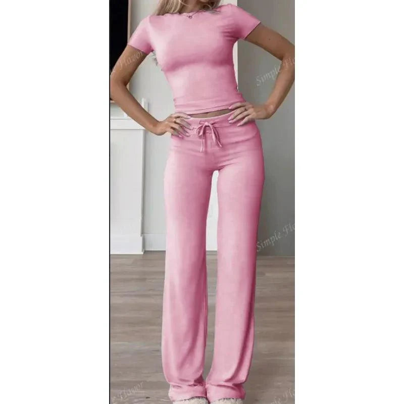 Casual Solid 2-Piece T-Shirt & Pants Set