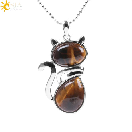 Cat Shape Natural Stone Necklaces With Beads Chain - Lootquake
