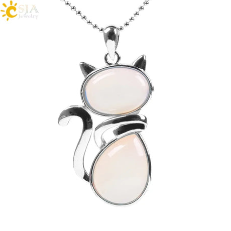 Cat Shape Natural Stone Necklaces With Beads Chain - Lootquake