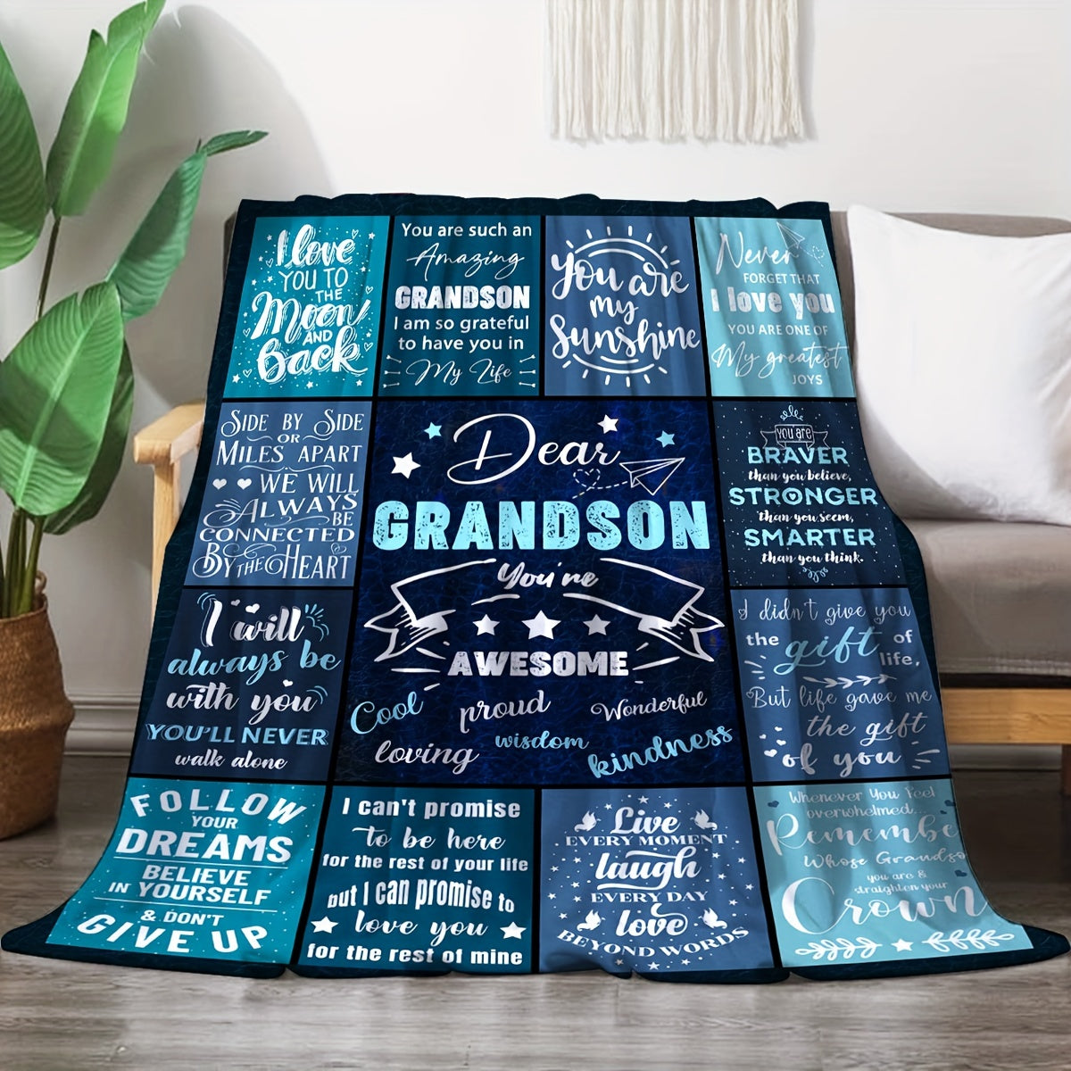 Manta estampada con una carta para mi nieto, estilo contemporáneo, suave y acogedora, ideal para sofá cama de viaje, decoración para oficina y hogar, ideal como regalo de cumpleaños, disponible para todas las estaciones.