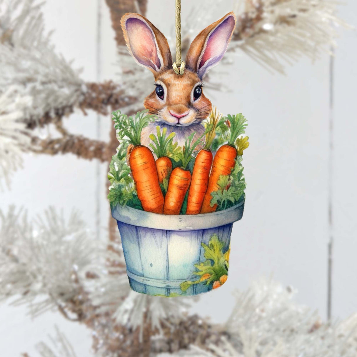 Bunny with Basket of Carrots Wooden Ornaments by G. DeBrekht Easter Spring Decor - 8652769