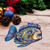 Adornos costeros navideños - Adornos de madera con forma de pez turquesa de G.Debrekht Coastal Holiday Decor - 8688305