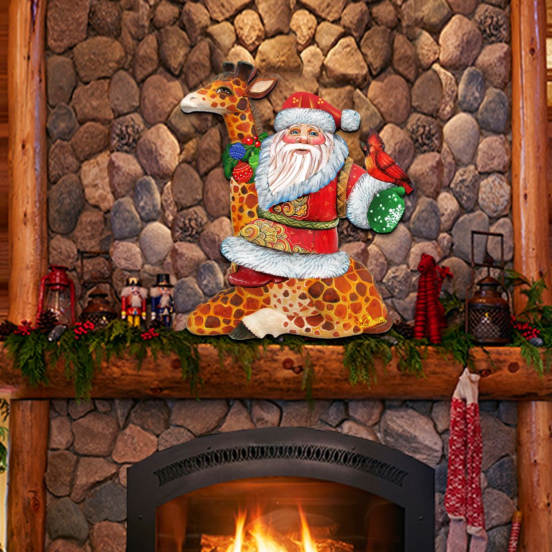 Decoración navideña para puerta con Papá Noel y jirafa de G. DeBrekht - Decoración navideña con Papá Noel y muñeco de nieve - 8111360H