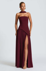 Cherry Lacquer Maliyah Maxi Dress with Chiffon Skirt & Scarf