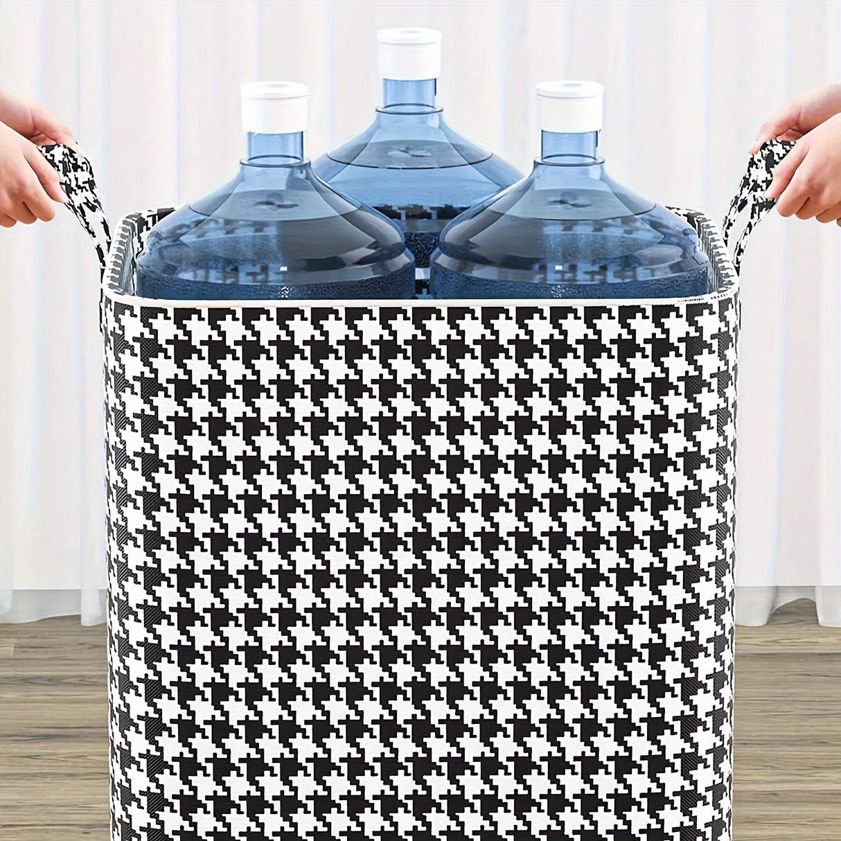 2pcs/5pcs Extra Large Capacity Stylish Houndstooth Storage Boxes - Durable, Space-Saving Closet Organizers with Handles for Easy Clothes, Blanket Storage and Organization at Home and Office