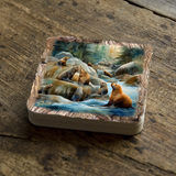 Charming Sea Lions Wooden Cork Coasters Gift Set of 4 by Nature Wonders Coastal Wildlife Decor  - 95387C-S4