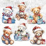 Christmas Teddy Bear Decorative Wooden Clip-on Ornaments of 6 by G. Debrekht - Christmas Decor - 8090011C-S6