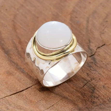 Two-tone Wide-faced Gemstone Ring Vintage - Lootquake