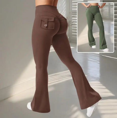 Yoga Fitness Flared Pants With Pockets Ins Fashion Slim High Waist Sports Trousers  Scrunch Butt Booty Workout Lifting Leggings - Lootquake