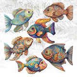 Coastal Fish Decorative Wooden Clip-on Ornaments Set of 6 by G. Debrekht - Coastal Decor - 8090034C-S6