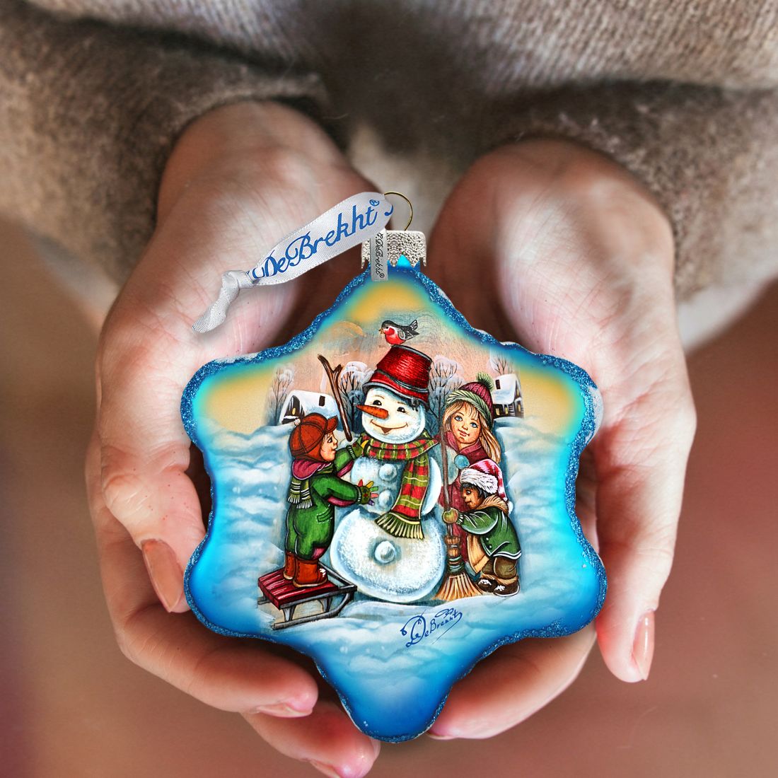 Adorno de cristal con forma de muñeco de nieve de G. DeBrekht - Decoración navideña de Papá Noel - 754-202