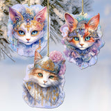 Beautiful Cats Decorative Wooden Ornaments Set of 3 by G. Debrekht - Christmas Decor - 8091033-S3