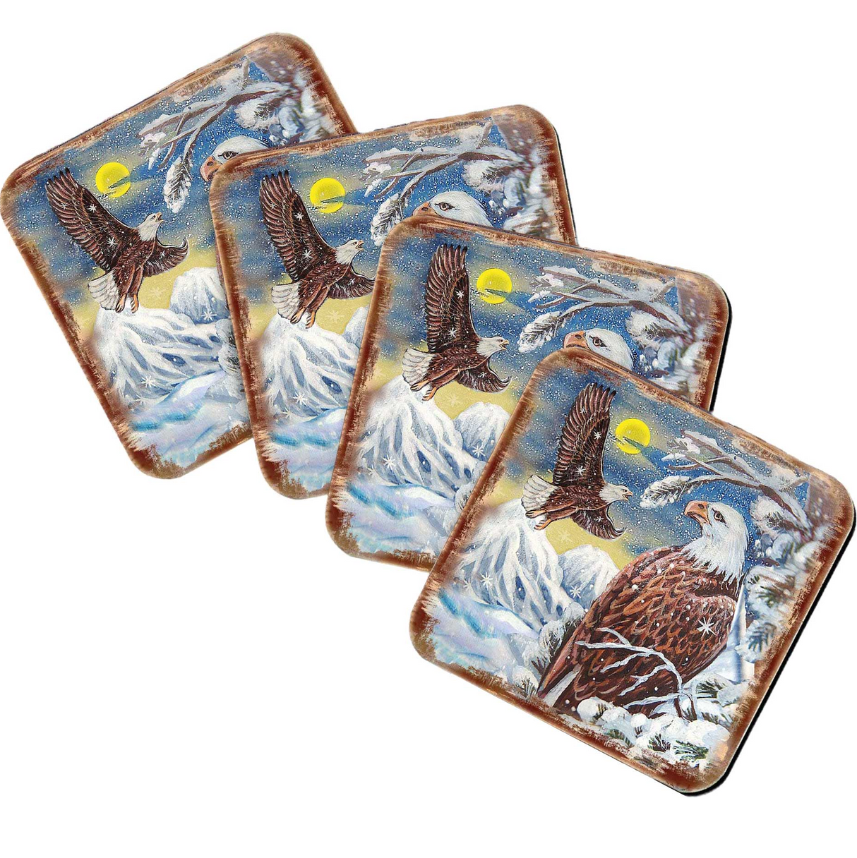Eagle Wooden Cork Coasters Gift Set of 4 by Nature Wonders - Nature Wildlife Decor  - 95219C-S4