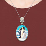 Love Coup[e Penguins Silver Plated Mother of Pearl Jewelry Pendant Necklace - 44033-2