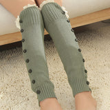Calentadores de piernas de punto con ribete de encaje: suaves, elásticos y por encima de la rodilla para mujer. Medias y calcetines a juego con botones decorativos para el frío.