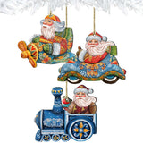 Christmas Arrival Santa Wooden Ornaments Set of 3 by G. DeBrekht - Christmas Santa Snowman Décor - 8100005S3
