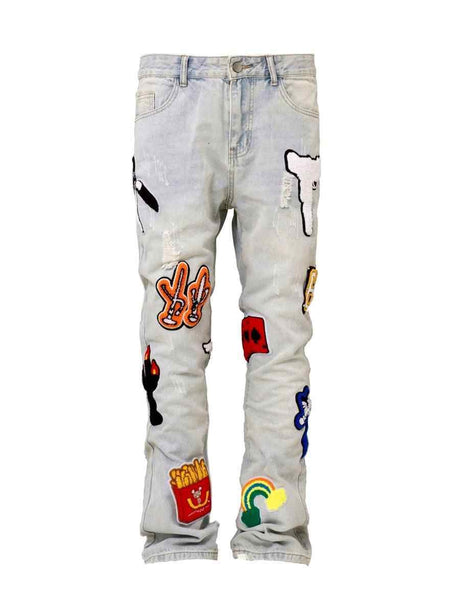 Light Color Irregular Towel Embroidered Slim Straight-leg Denim Trousers - Lootquake