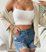 Women's Solid Color Button Loose And Fashionable Cardigan Jacket - Lootquake